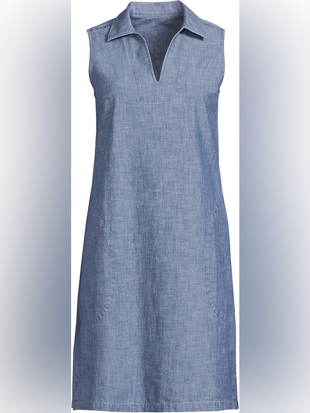 LANDS END Sleeveless Chambray Shift Dress in Light Blue